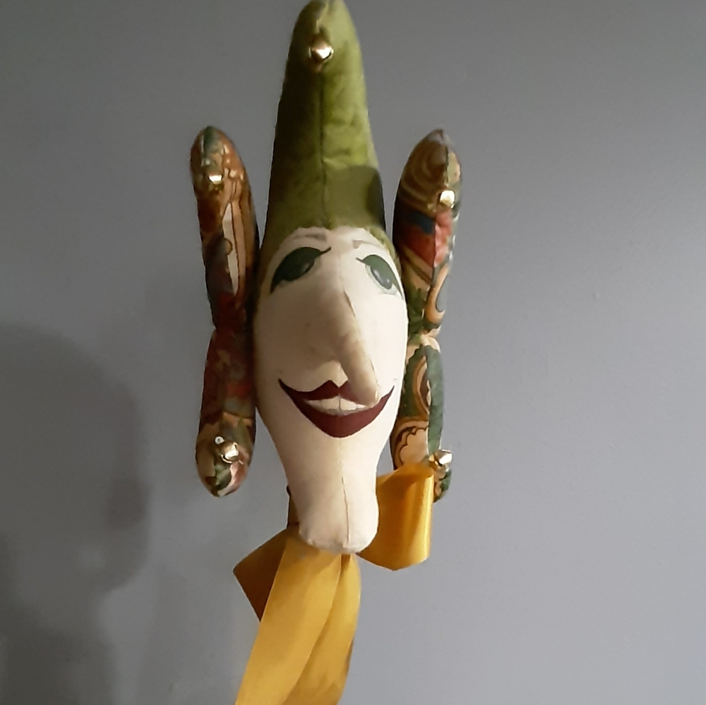 Vintage Jester On a Stick 1997 Quality Handmade Hand Painted Signed On Back